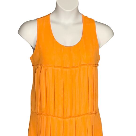 Milano Sleeveless Swing Dress Size 10 Flirty Orange Pleated Flapper Shift Lined - Picture 3 of 10